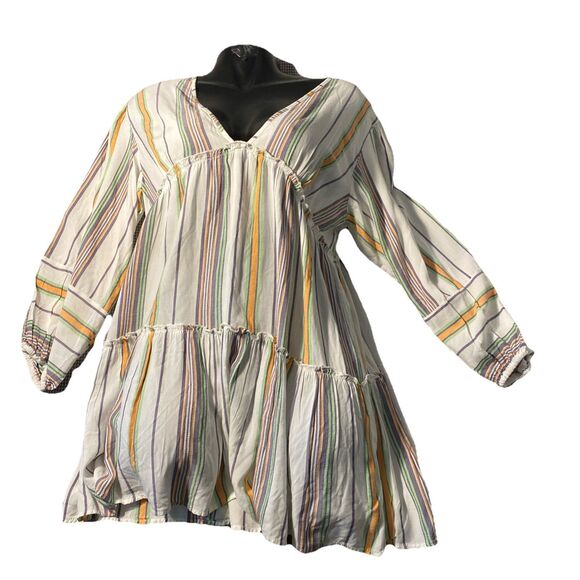 Blue Island  Tunic Top Ballon Sleeves Boho Festival White‎ Lg Beach Coverup - Picture 1 of 10